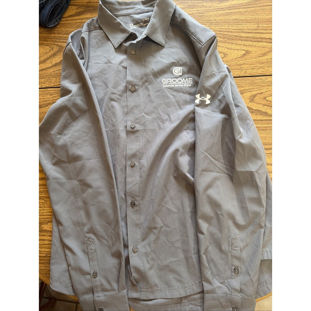 Under Armour Mens Button Up Shirt Long Sleeve Casual Gray Large Heat Gear